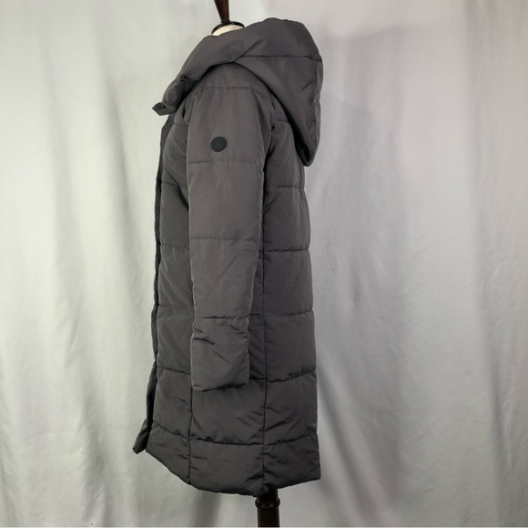 French Connection puffer coat long matte grey hood zip and snaps XS - Picture 7 of 12